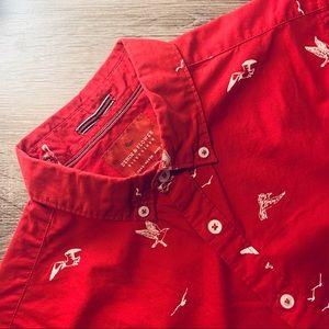 Denim & Flower • Red & White Seagull Print Shirt